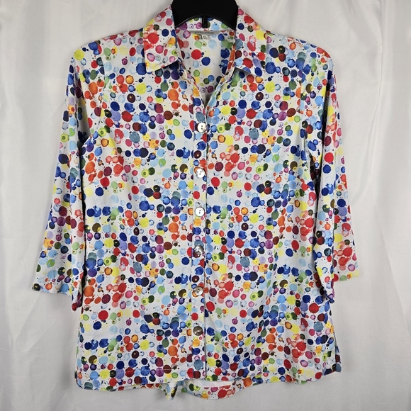 John Mark Rainbow Multicolored Polkadot Button Down Blouse Top Womens Size XS - Picture 1 of 15